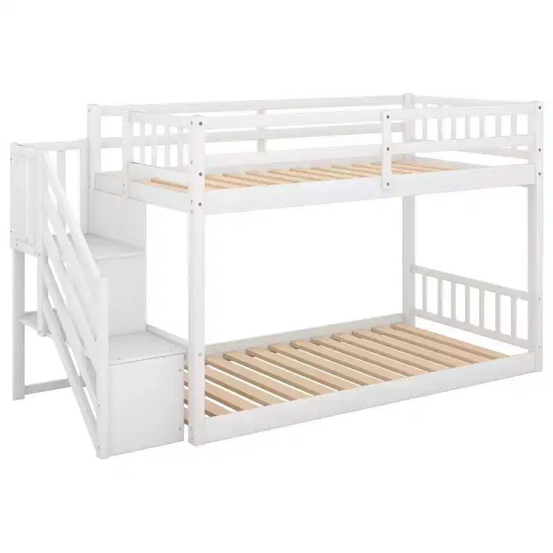 Letto a Castello a Terra Whisen Wood Twin su Twin con Scaletta Contenitore