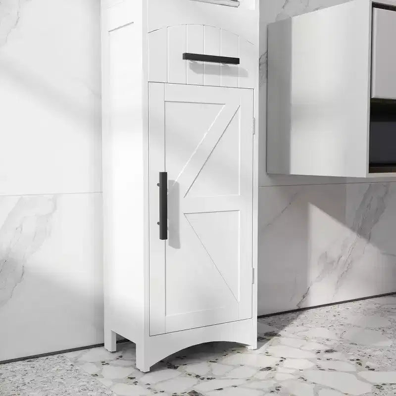 Mobile contenitore stretto da bagno in stile rustico con anta scorrevole e cassetto a incasso