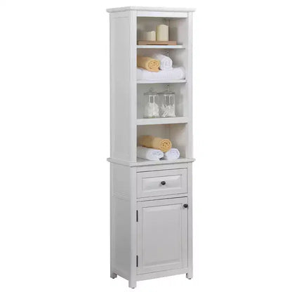 Alaterre Furniture Dorset Bathroom Storage Tower with Open Upper Shelves, Lower Cabinet and Drawer: Hardwood Linen Tower