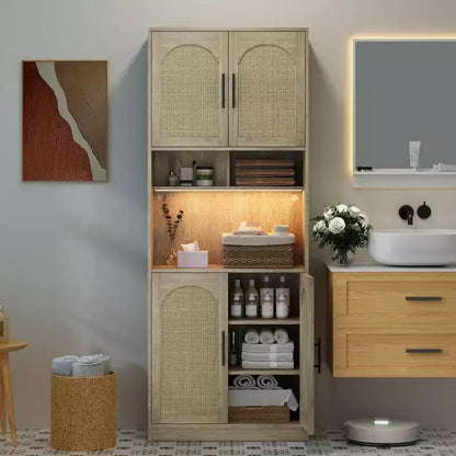 Mobile dispensa da cucina da 180 cm con luce RGB, supporto per microonde e 4 ante
