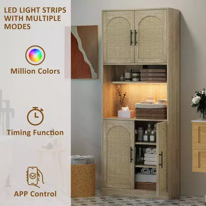 Mobile dispensa da cucina da 180 cm con luce RGB, supporto per microonde e 4 ante