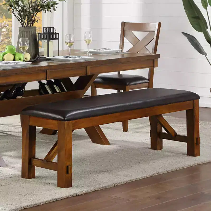 Panca da pranzo in PU da 60" – Noce ed Espresso, seduta imbottita in similpelle