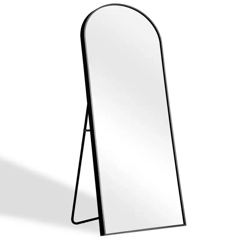 Specchio a figura intera con cornice sottile in lega di alluminio e design ad arco ad angolo retto