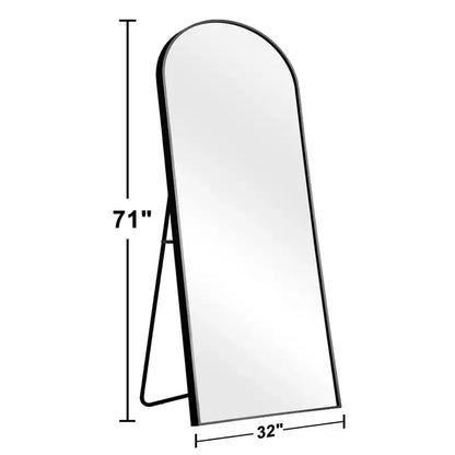 Specchio a figura intera con cornice sottile in lega di alluminio e design ad arco ad angolo retto