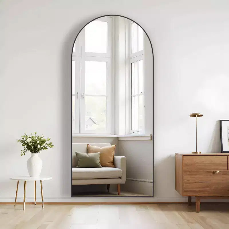 Specchio da terra a figura intera in metallo ad arco 71" x 31" – Nero, autoportante
