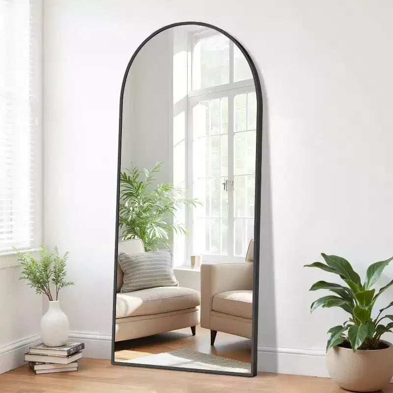 Specchio da terra a figura intera in metallo ad arco 71" x 31" – Nero, autoportante