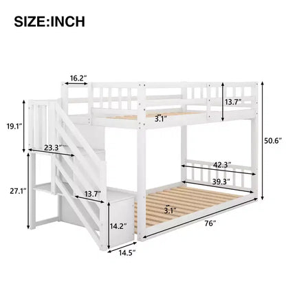 Letto a Castello a Terra Whisen Wood Twin su Twin con Scaletta Contenitore
