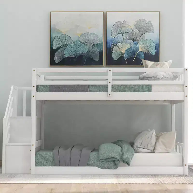Letto a Castello a Terra Whisen Wood Twin su Twin con Scaletta Contenitore