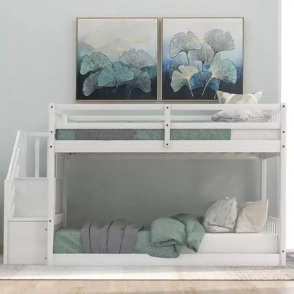 Letto a Castello a Terra Whisen Wood Twin su Twin con Scaletta Contenitore