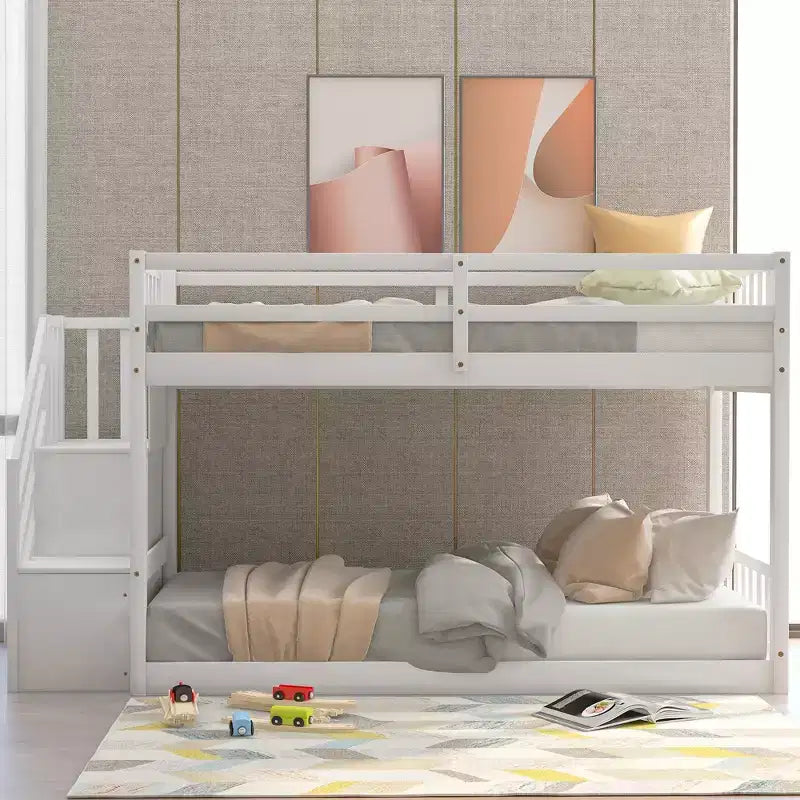 Letto a Castello a Terra Whisen Wood Twin su Twin con Scaletta Contenitore