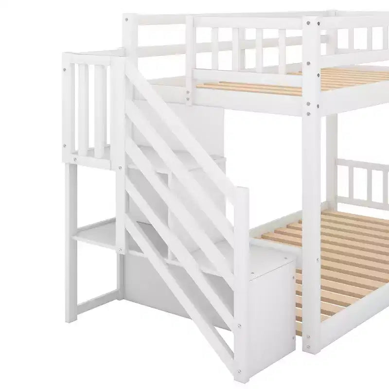 Letto a Castello a Terra Whisen Wood Twin su Twin con Scaletta Contenitore
