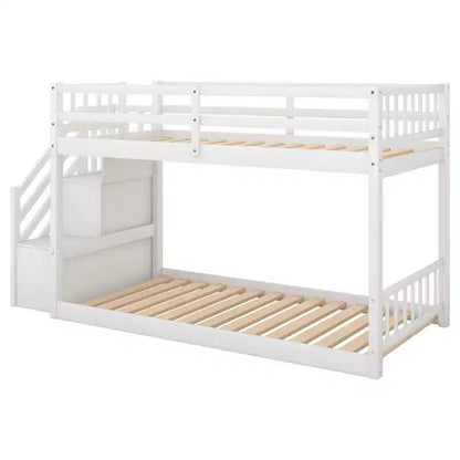 Letto a Castello a Terra Whisen Wood Twin su Twin con Scaletta Contenitore