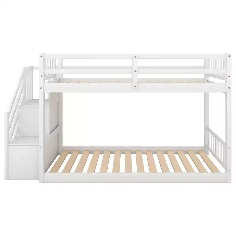 Letto a Castello a Terra Whisen Wood Twin su Twin con Scaletta Contenitore