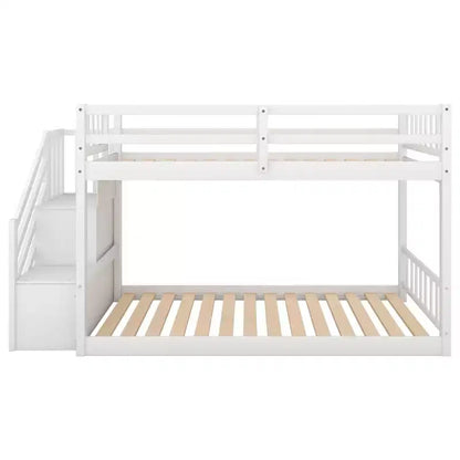 Letto a Castello a Terra Whisen Wood Twin su Twin con Scaletta Contenitore