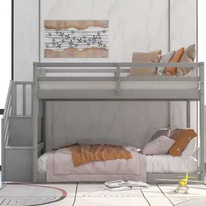 Letto a Castello a Terra Whisen Wood Twin su Twin con Scaletta Contenitore