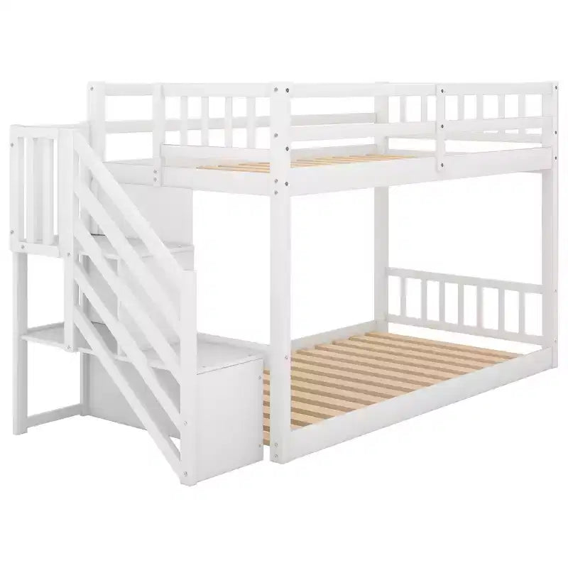 Letto a Castello a Terra Whisen Wood Twin su Twin con Scaletta Contenitore