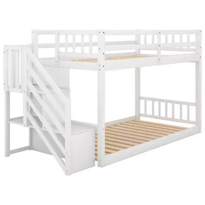 Letto a Castello a Terra Whisen Wood Twin su Twin con Scaletta Contenitore