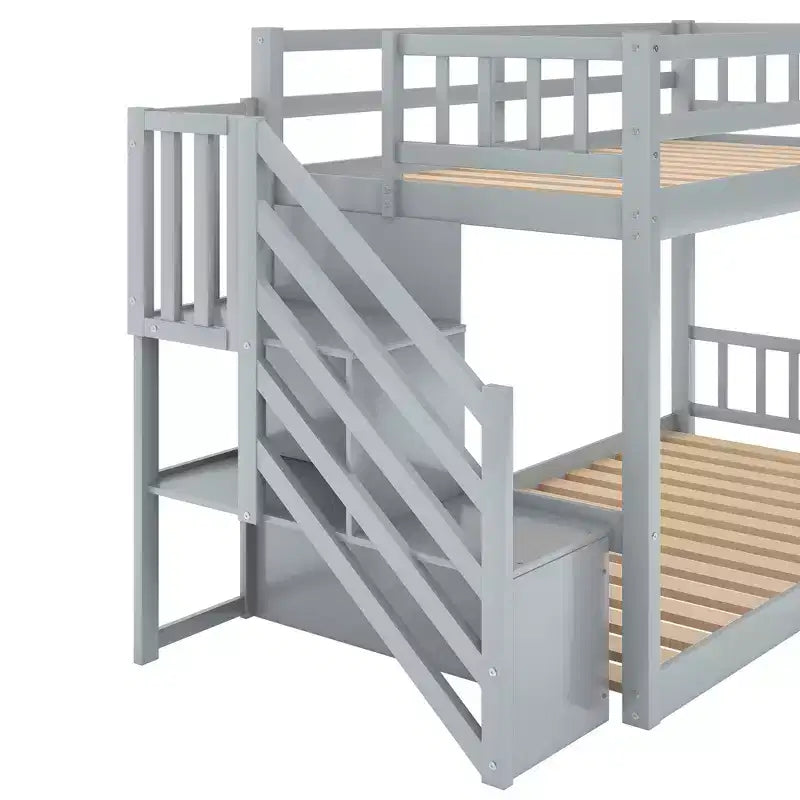 Letto a Castello a Terra Whisen Wood Twin su Twin con Scaletta Contenitore