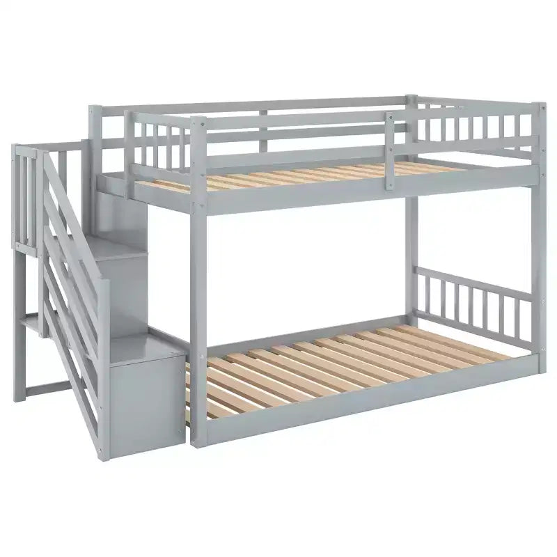 Letto a Castello a Terra Whisen Wood Twin su Twin con Scaletta Contenitore
