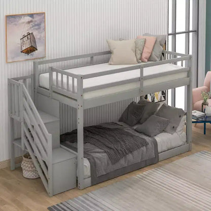 Letto a Castello a Terra Whisen Wood Twin su Twin con Scaletta Contenitore