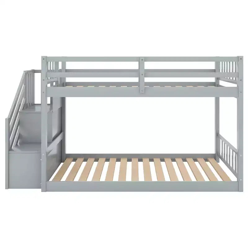 Letto a Castello a Terra Whisen Wood Twin su Twin con Scaletta Contenitore