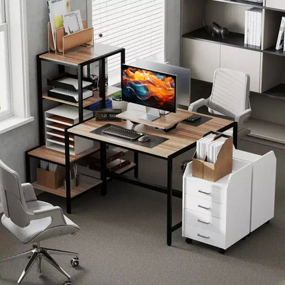 Scrivania da Computer con Supporto per Monitor e Scaffale Laterale Reversibile a 4 Livelli – Ufficio Domestico