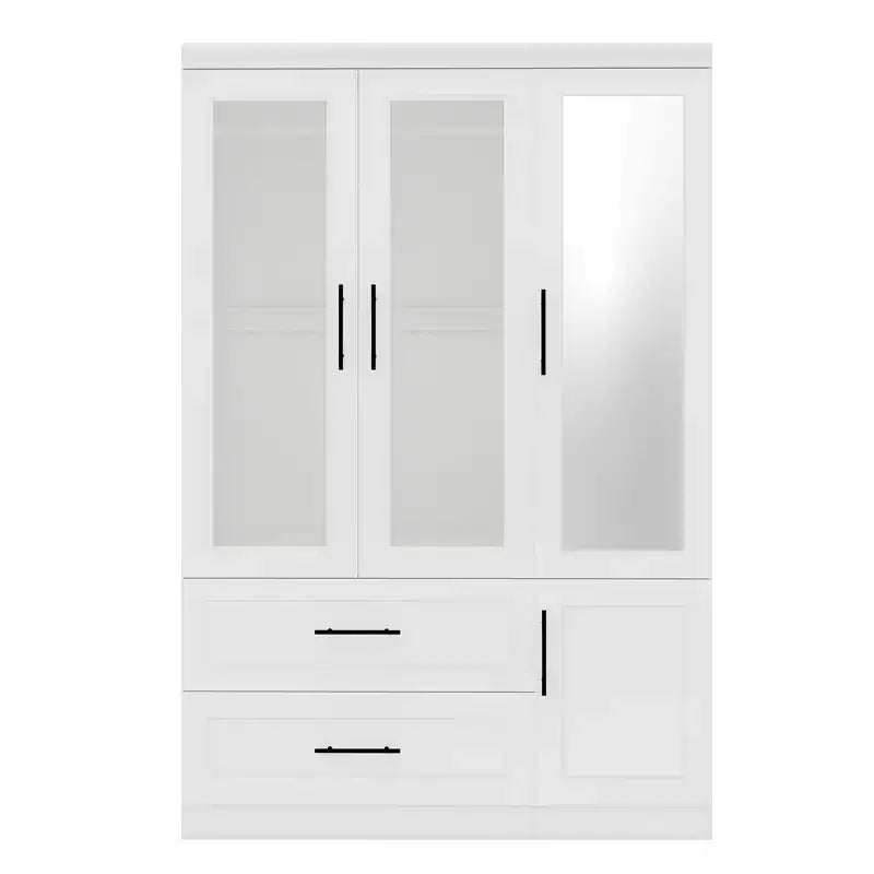 Keloyid White Wood 47.25 in. Armoire with 2 Drawers and 4 Doors