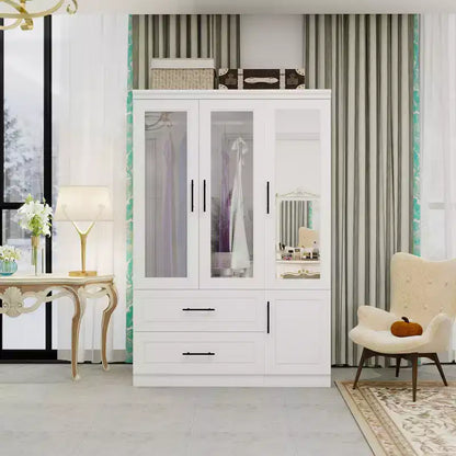 Guardaroba/Armadio in Legno Bianco con 2 Cassetti, 4 Ante e Asta Appendiabiti – 120 cm