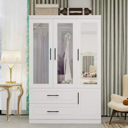 Guardaroba/Armadio in Legno Bianco con 2 Cassetti, 4 Ante e Asta Appendiabiti – 120 cm