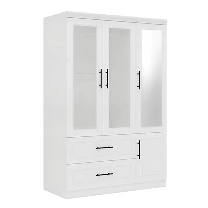 Guardaroba/Armadio in Legno Bianco con 2 Cassetti, 4 Ante e Asta Appendiabiti – 120 cm