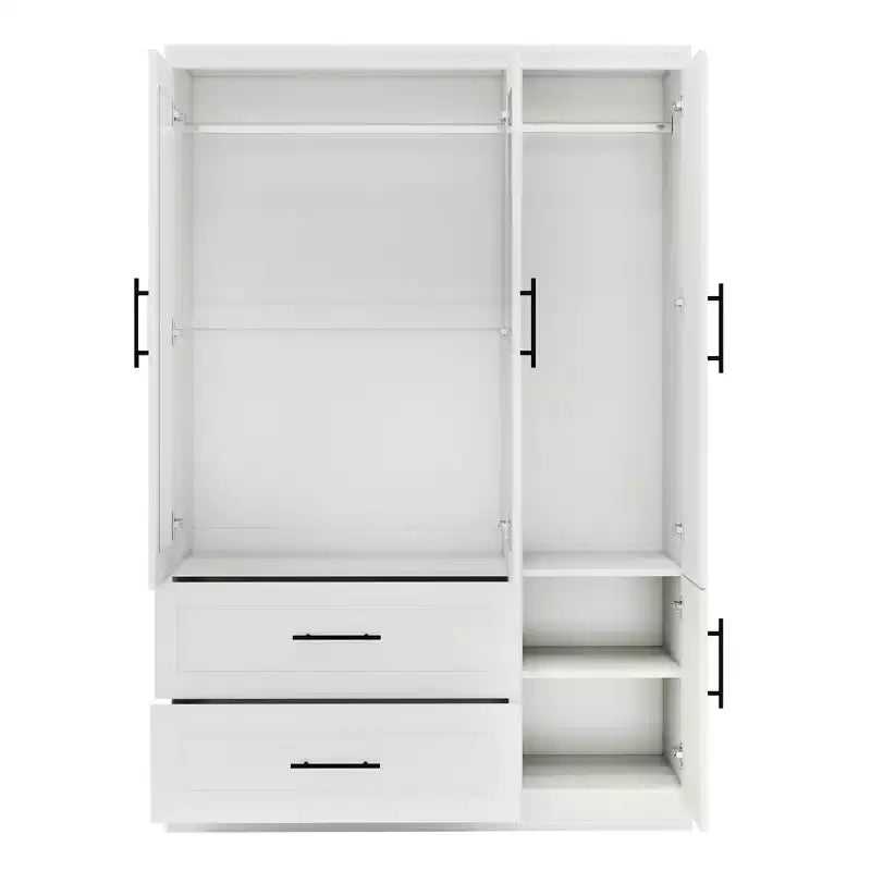 Guardaroba/Armadio in Legno Bianco con 2 Cassetti, 4 Ante e Asta Appendiabiti – 120 cm