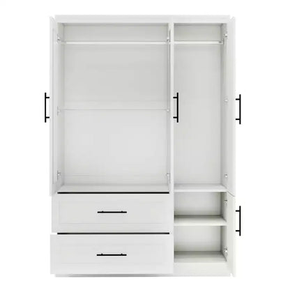 Guardaroba/Armadio in Legno Bianco con 2 Cassetti, 4 Ante e Asta Appendiabiti – 120 cm