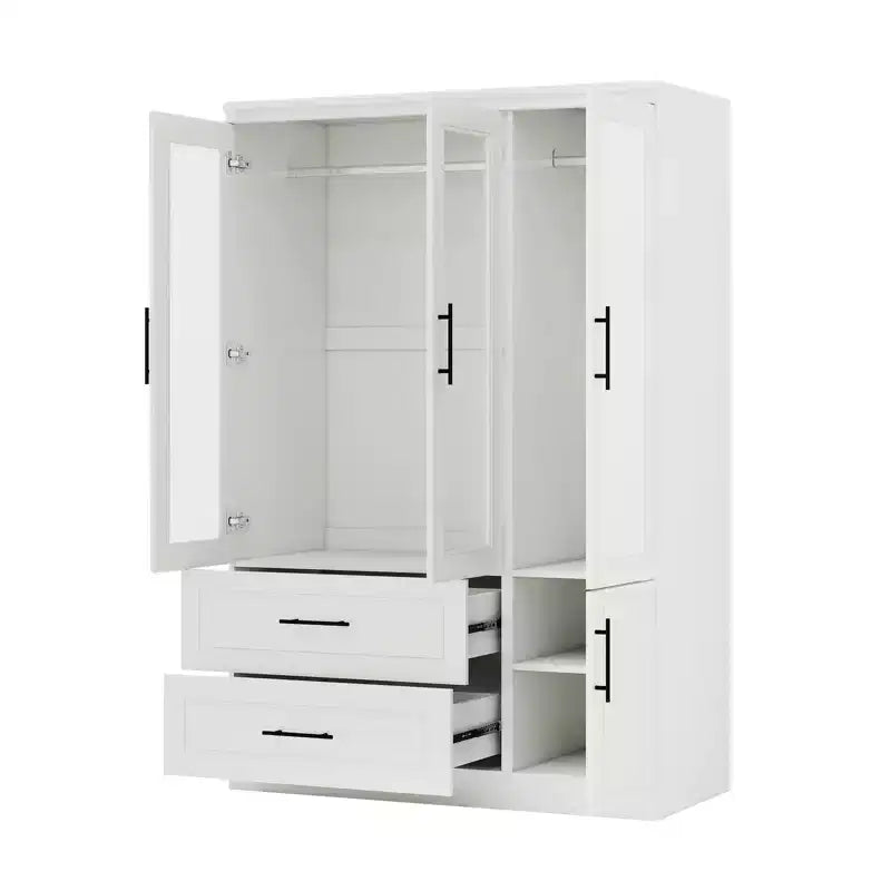 Guardaroba/Armadio in Legno Bianco con 2 Cassetti, 4 Ante e Asta Appendiabiti – 120 cm