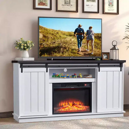 Mobile TV da 160 cm stile rustico per TV fino a 80" con ripiani aperti e armadietti