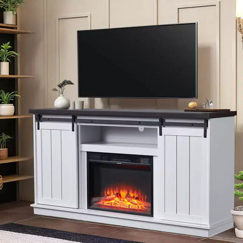 Mobile TV da 160 cm stile rustico per TV fino a 80" con ripiani aperti e armadietti
