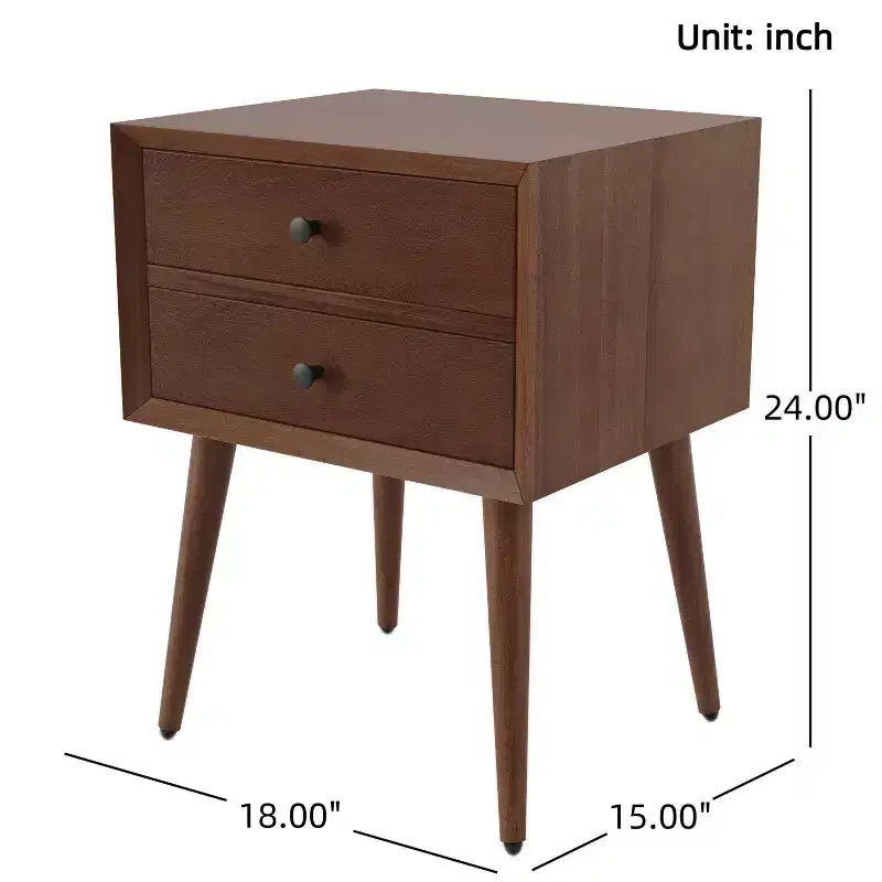 Comodino Caesar in Legno di Acacia Mid-Century Modern con 2 Cassetti – Nero e Marrone