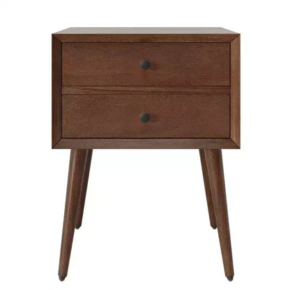 Comodino Caesar in Legno di Acacia Mid-Century Modern con 2 Cassetti – Nero e Marrone
