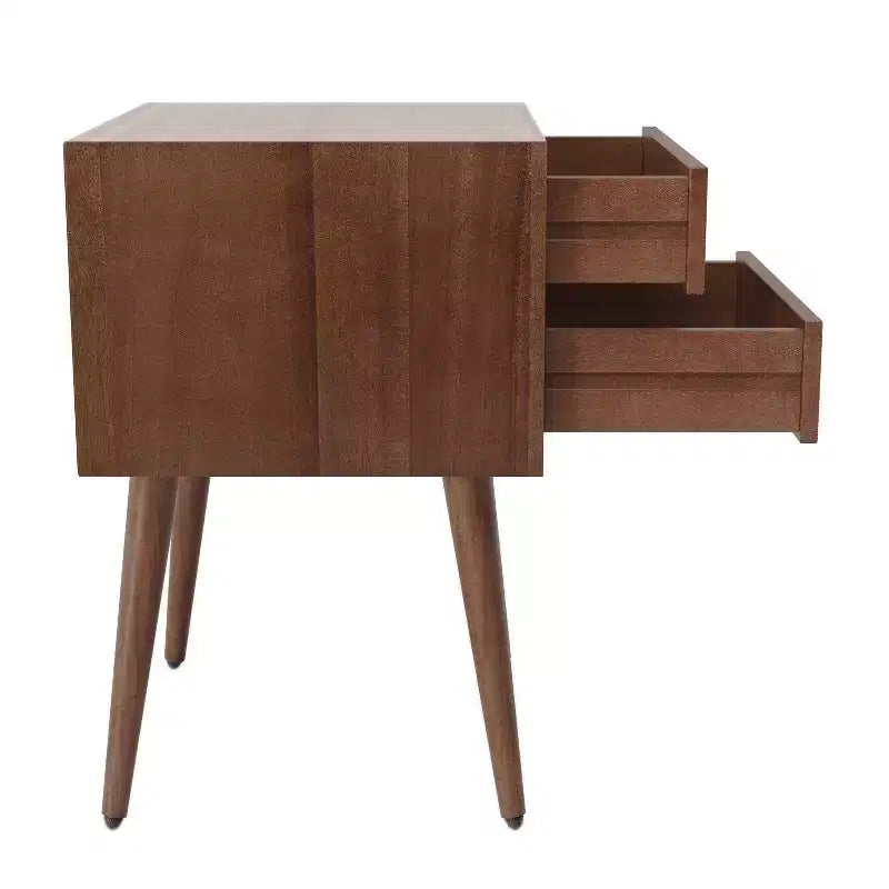 Comodino Caesar in Legno di Acacia Mid-Century Modern con 2 Cassetti – Nero e Marrone