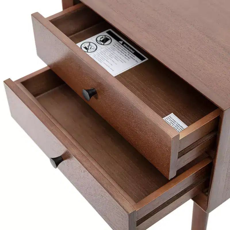 Comodino Caesar in Legno di Acacia Mid-Century Modern con 2 Cassetti – Nero e Marrone