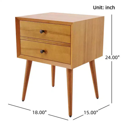 Comodino Caesar in Legno di Acacia Mid-Century Modern con 2 Cassetti – Nero e Marrone
