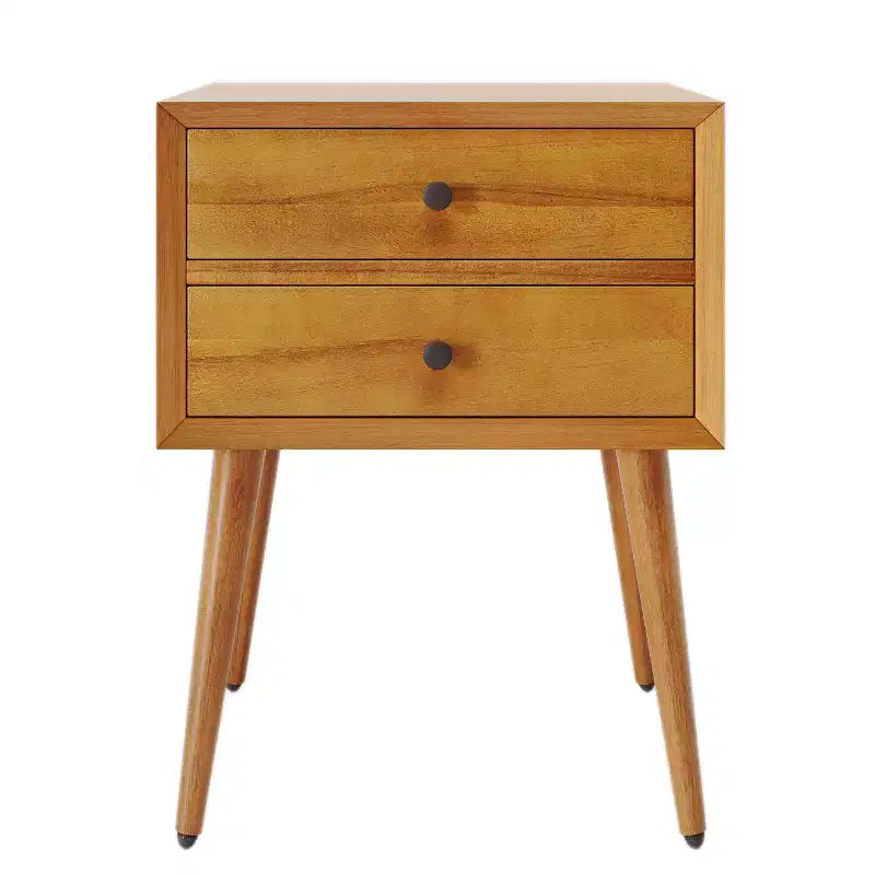 Comodino Caesar in Legno di Acacia Mid-Century Modern con 2 Cassetti – Nero e Marrone