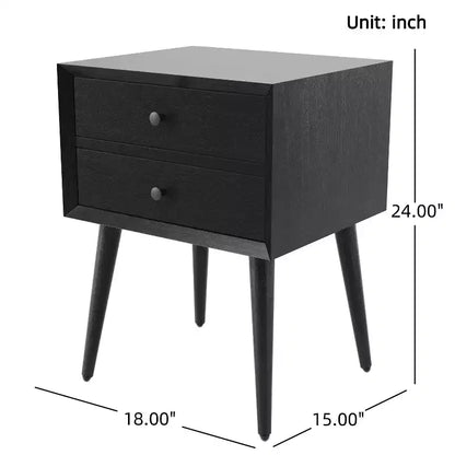 Comodino Caesar in Legno di Acacia Mid-Century Modern con 2 Cassetti – Nero e Marrone