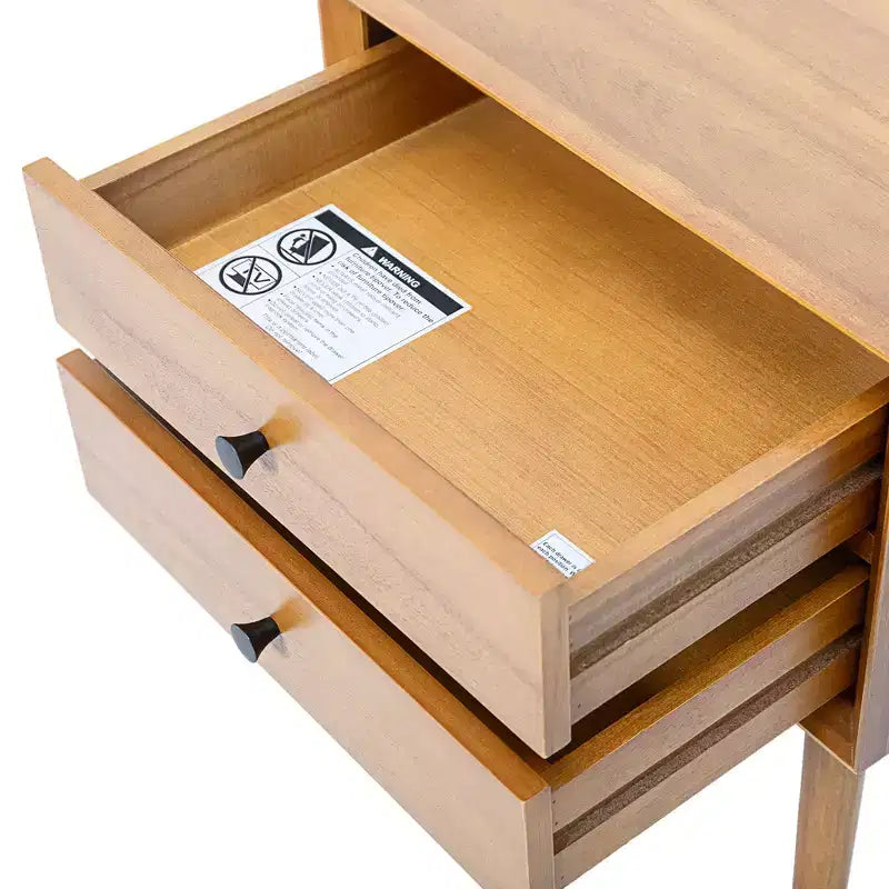 Comodino Caesar in Legno di Acacia Mid-Century Modern con 2 Cassetti – Nero e Marrone