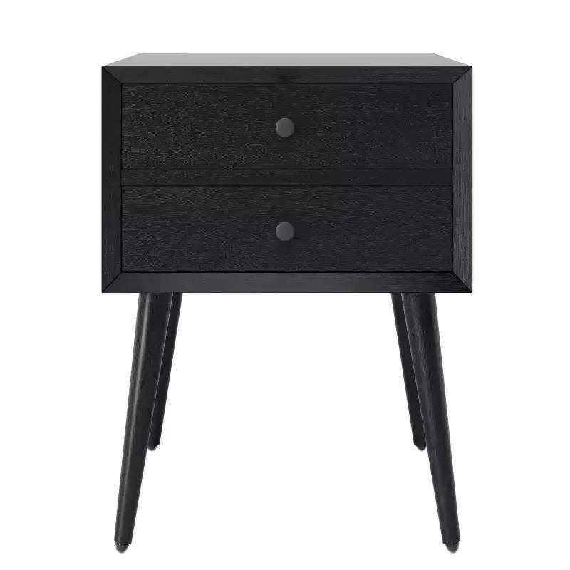 Comodino Caesar in Legno di Acacia Mid-Century Modern con 2 Cassetti – Nero e Marrone