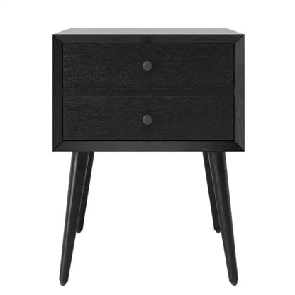 Comodino Caesar in Legno di Acacia Mid-Century Modern con 2 Cassetti – Nero e Marrone