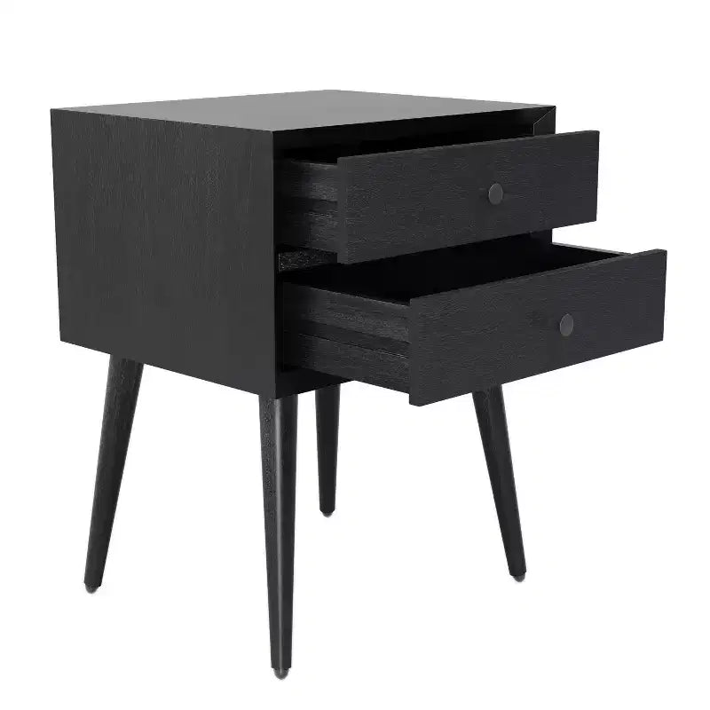 Comodino Caesar in Legno di Acacia Mid-Century Modern con 2 Cassetti – Nero e Marrone