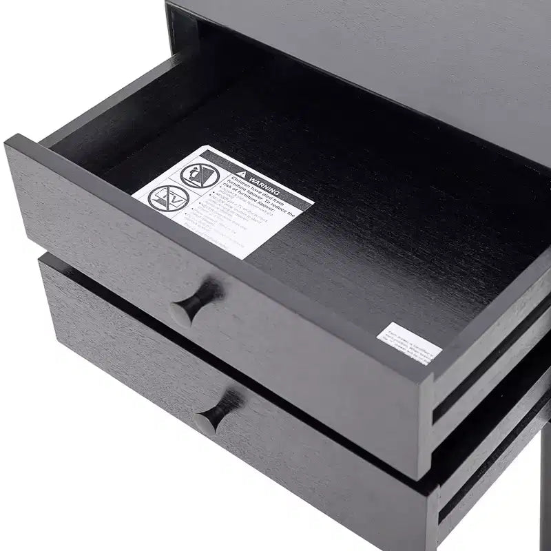 Comodino Caesar in Legno di Acacia Mid-Century Modern con 2 Cassetti – Nero e Marrone