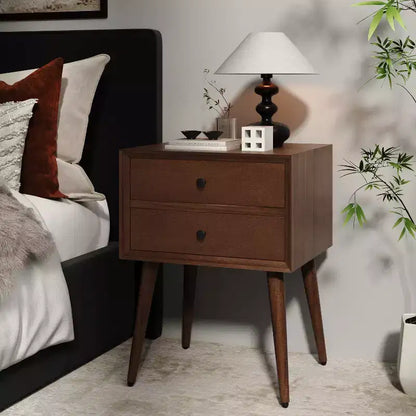 Comodino Caesar in Legno di Acacia Mid-Century Modern con 2 Cassetti – Nero e Marrone