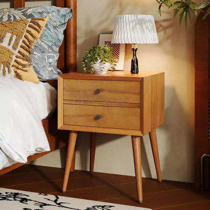 Comodino Caesar in Legno di Acacia Mid-Century Modern con 2 Cassetti – Nero e Marrone