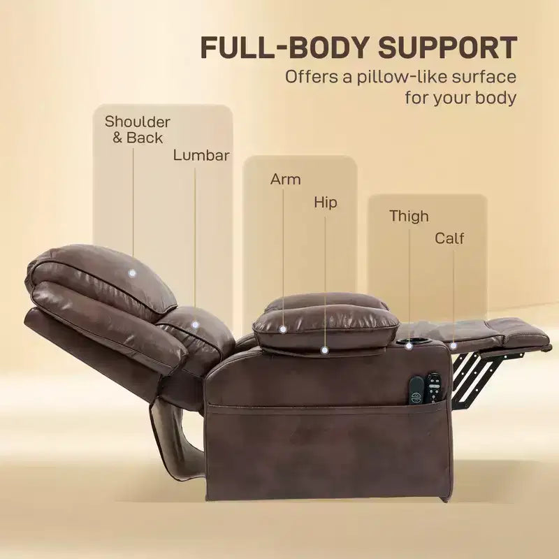 Poltrona Reclinabile Power Lift con Funzioni di Calore, Massaggio e Telecomando – Ecopelle, Capacità 136 kg